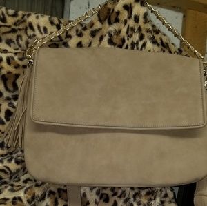 Suede like feel tan crossbody bag